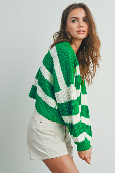 Striped V-Neck Cardigan with Buttons