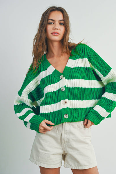 Striped V-Neck Cardigan with Buttons