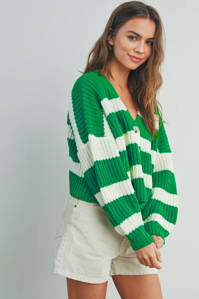 Striped V-Neck Cardigan with Buttons