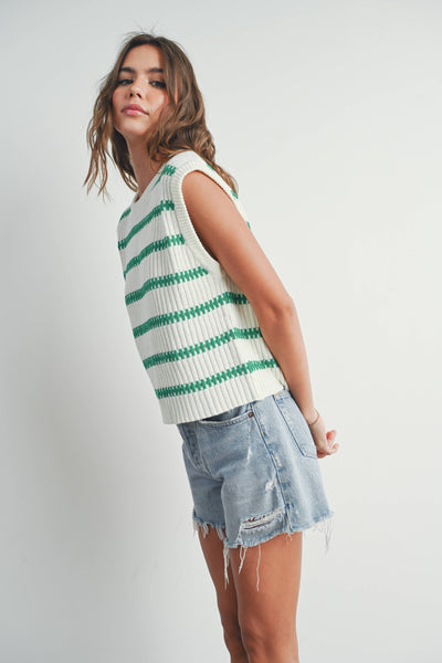 Crew Neck Striped Knit Tank Top
