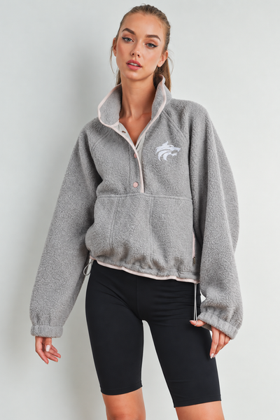 Fleece Button Front Side Pocket Long Sleeve Top