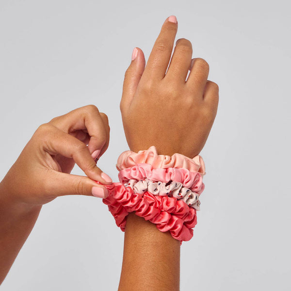 Satin Scrunchies 5pc Set - Cherry Blossom